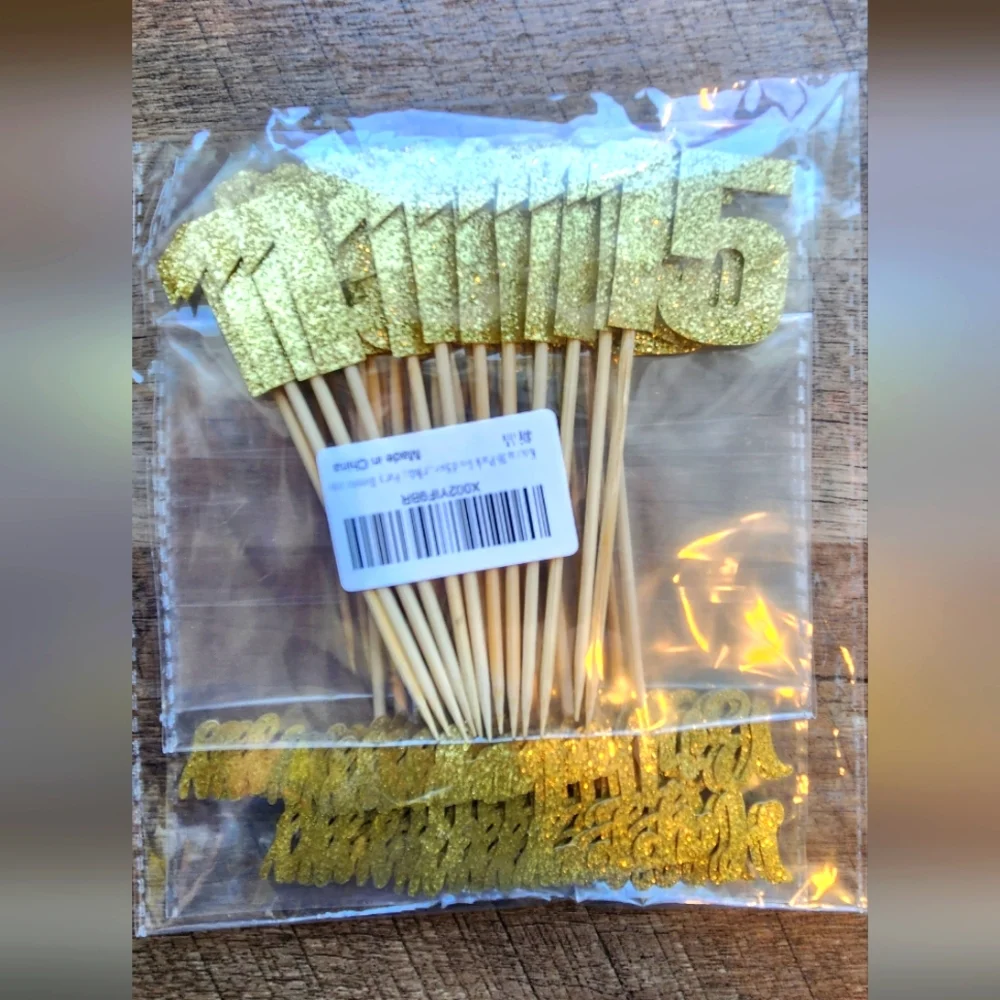 36 Pack Gold 15th Birthday Cupcake Toppers/Decorations